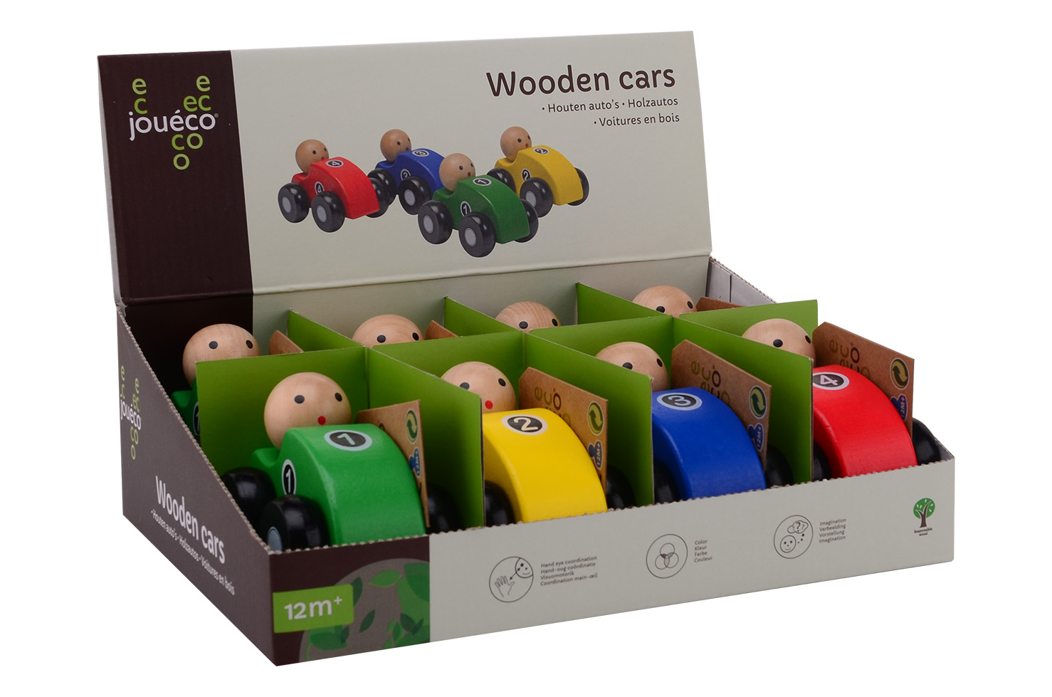 Voitures en bois 4 assortis en présentoir