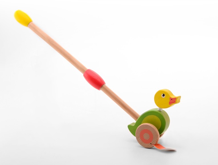 Houten duwfiguur eend