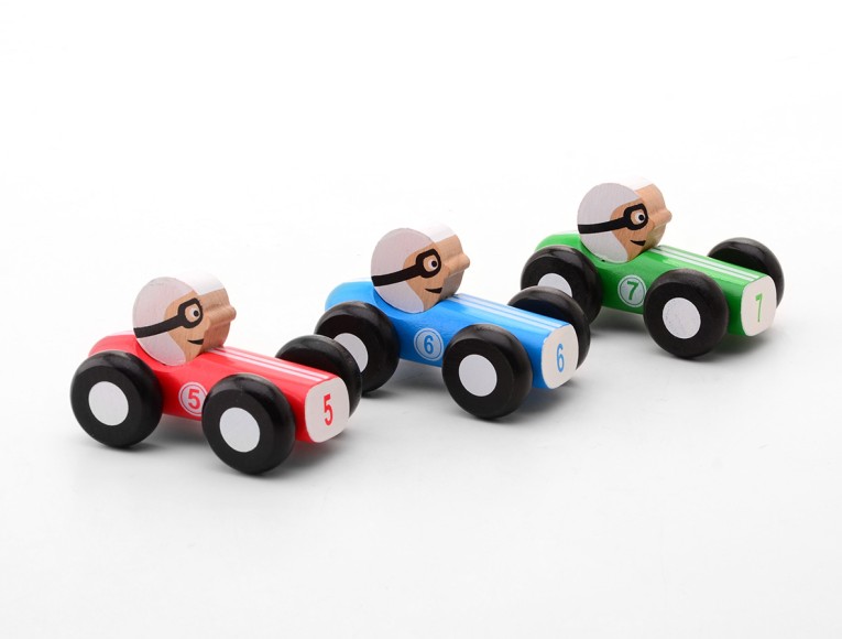 Houten raceauto in doos 3 assorti